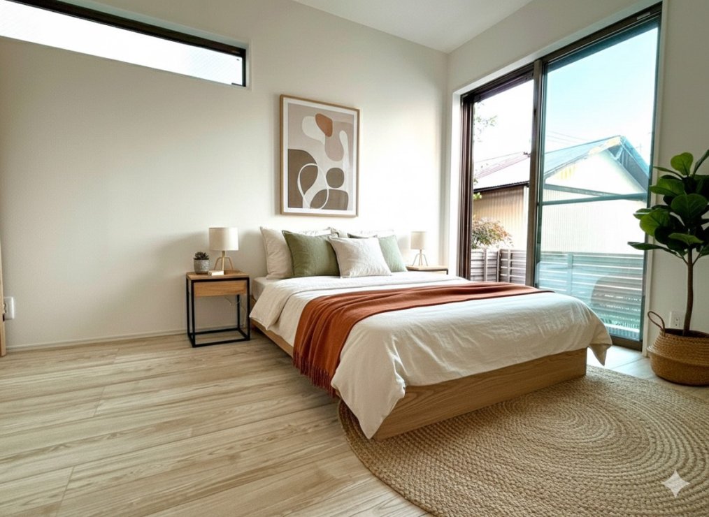 現況の物件写真に、CG による画像処理を行っています。家具、家電、照明器具、小物、カーテン、その他のイメージはCG です。本物件には付帯しません。